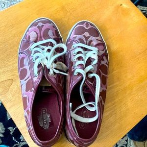8.5 Coach ladies Lace up sneakers.  Maroon.  Used.